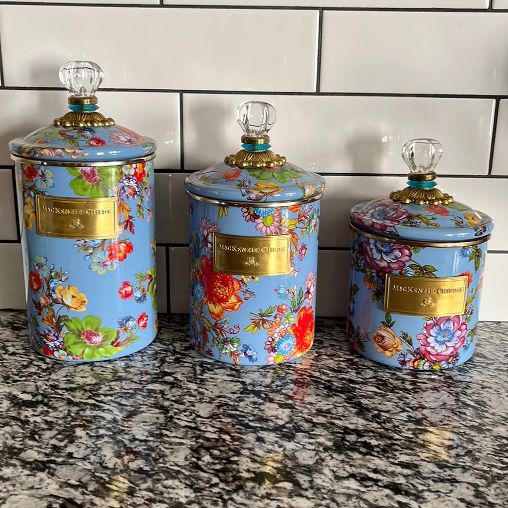 MacKenzie-Childs Flower Market Canisters - Set of Three EUC